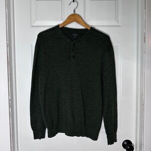 J Crew Men's Dark Green Heathered Henley Sweater‎ Long Sleeve Size L